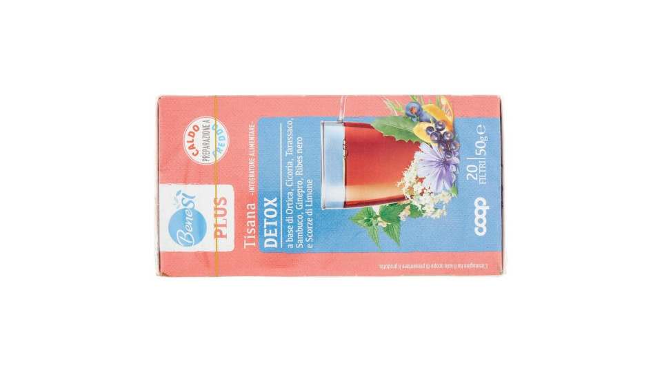 Plus Tisana Detox Ortica, Cicoria, Tarassaco, Sambuco, Ginepro, Ribes Nero E Limone 20 Filtri 50 G