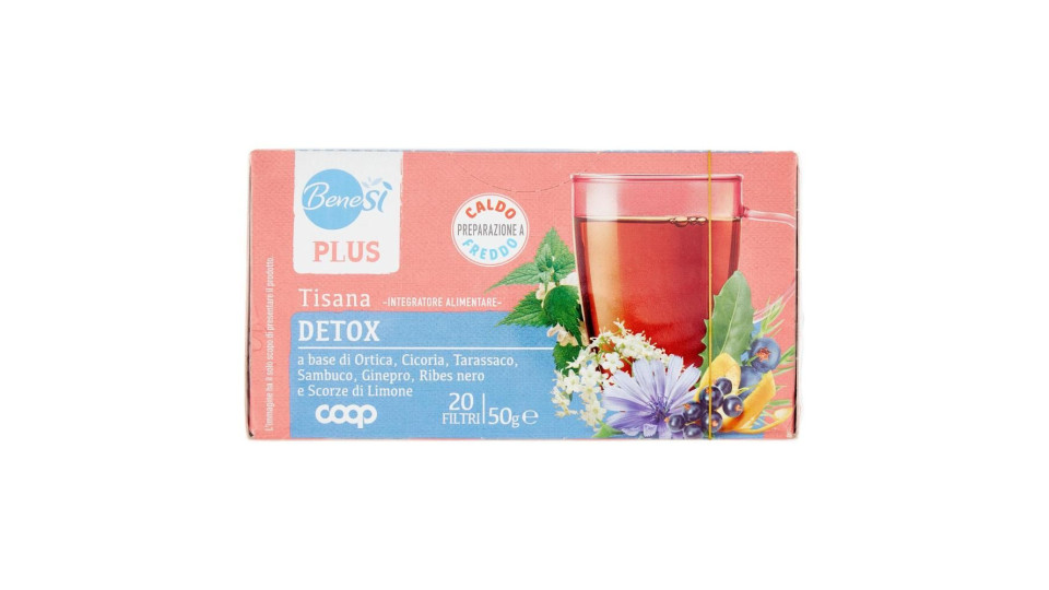 Plus Tisana Detox Ortica, Cicoria, Tarassaco, Sambuco, Ginepro, Ribes Nero E Limone 20 Filtri 50 G