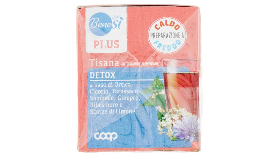 Plus Tisana Detox Ortica, Cicoria, Tarassaco, Sambuco, Ginepro, Ribes Nero E Limone 20 Filtri 50 G