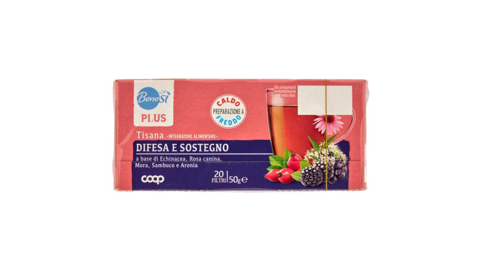 Plus Tisana Difesa E Sostegno A Base Di Echinacea, Rosa Canina, Mora, Sambuco E Aronia 20 Filtri 50g