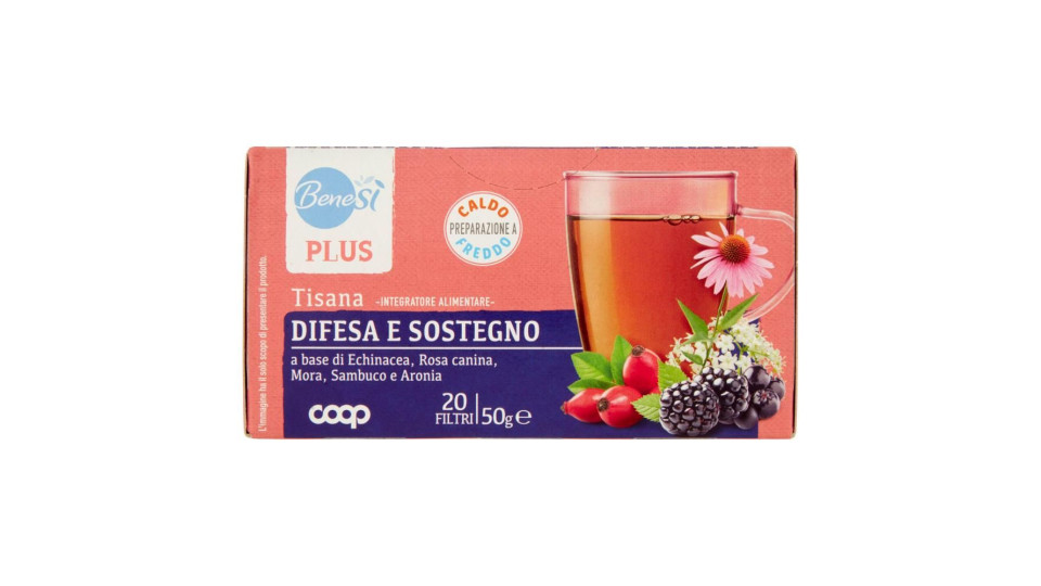 Plus Tisana Difesa E Sostegno A Base Di Echinacea, Rosa Canina, Mora, Sambuco E Aronia 20 Filtri 50g