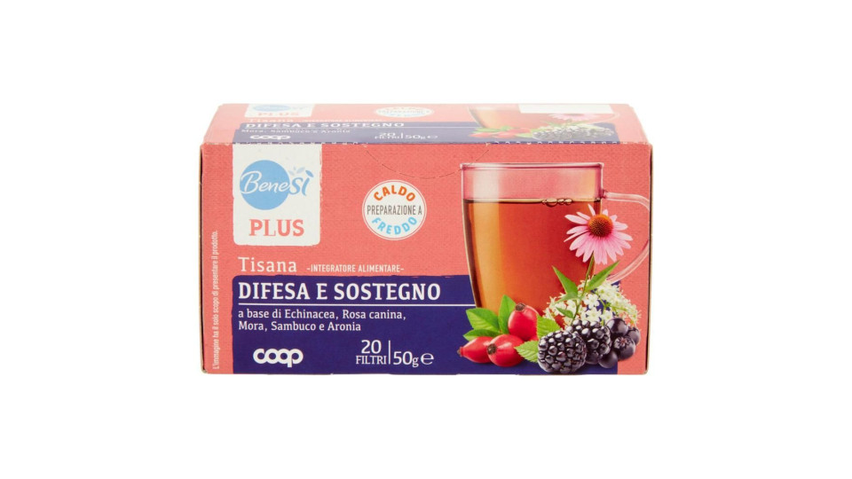 Plus Tisana Difesa E Sostegno A Base Di Echinacea, Rosa Canina, Mora, Sambuco E Aronia 20 Filtri 50g