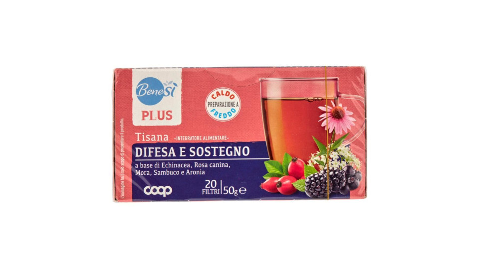 Plus Tisana Difesa E Sostegno A Base Di Echinacea, Rosa Canina, Mora, Sambuco E Aronia 20 Filtri 50g