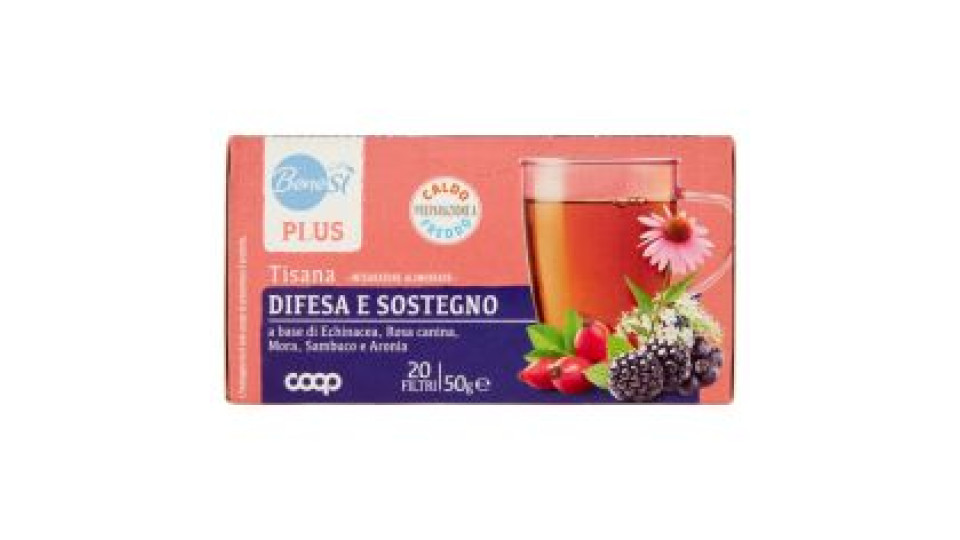 Plus Tisana Difesa E Sostegno A Base Di Echinacea, Rosa Canina, Mora, Sambuco E Aronia 20 Filtri 50g