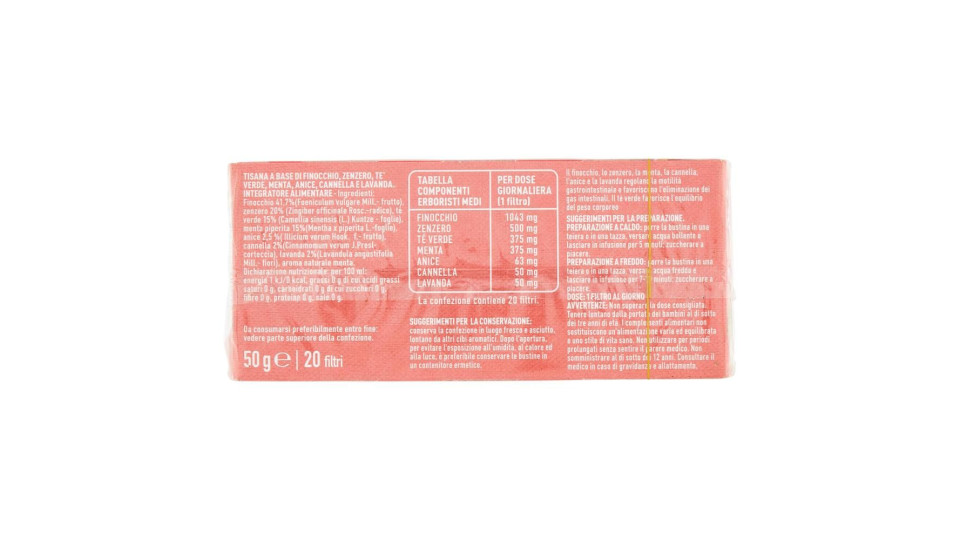 Plus Tisana Snellente Finocchio, Zenzero, Tè Verde, Menta, Anice, Cannella E Lavanda 20 Filtri 50 G