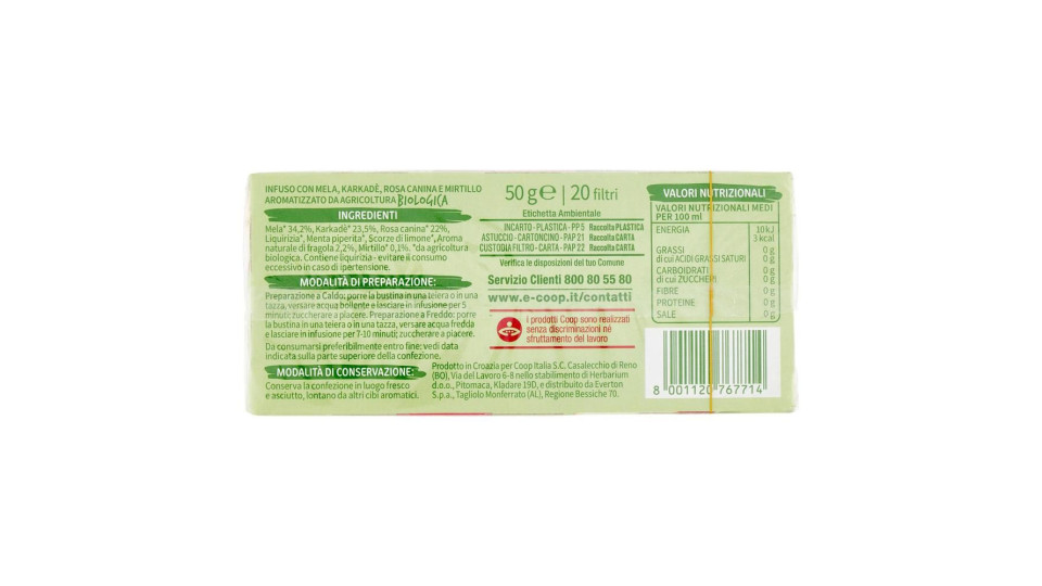Infuso Mela, Rosa Canina E Mirtillo Biologico 20 Filtri 50 G