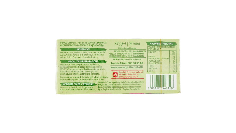 Infuso Malva, Melissa E Scorze D'arancia Biologico 20 Filtri 37 G