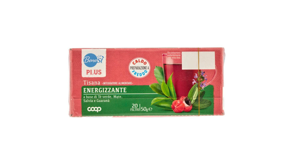 Plus Tisana Energizzante A Base Di Tè Verde, Mate, Salvia E Guaranà 20 Filtri 50 G