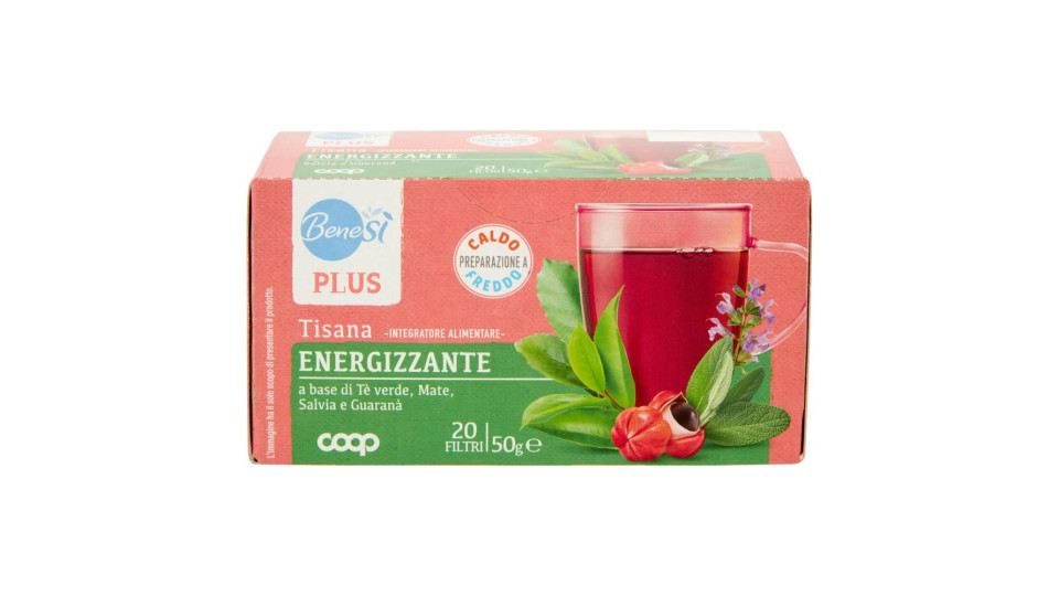 Plus Tisana Energizzante A Base Di Tè Verde, Mate, Salvia E Guaranà 20 Filtri 50 G