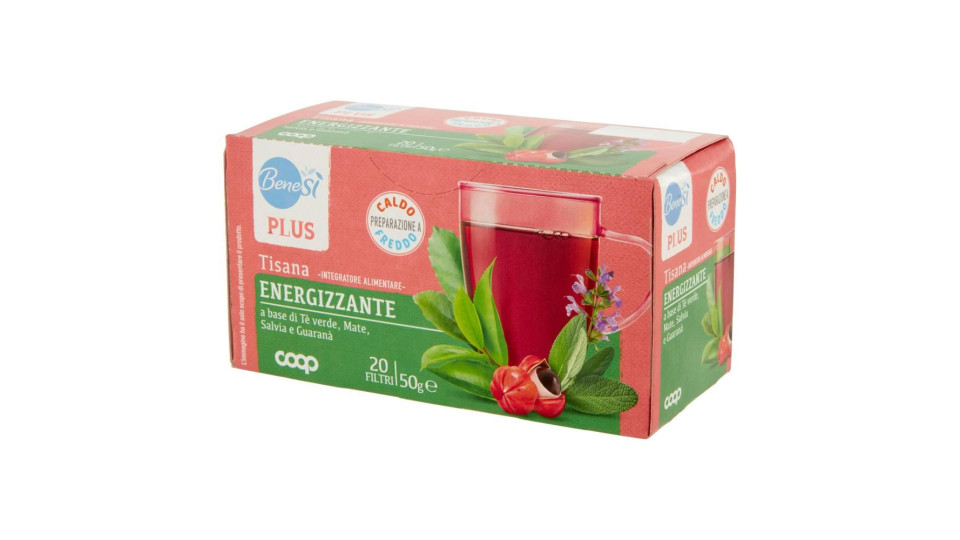 Plus Tisana Energizzante A Base Di Tè Verde, Mate, Salvia E Guaranà 20 Filtri 50 G
