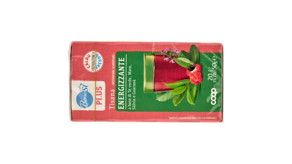 Plus Tisana Energizzante A Base Di Tè Verde, Mate, Salvia E Guaranà 20 Filtri 50 G