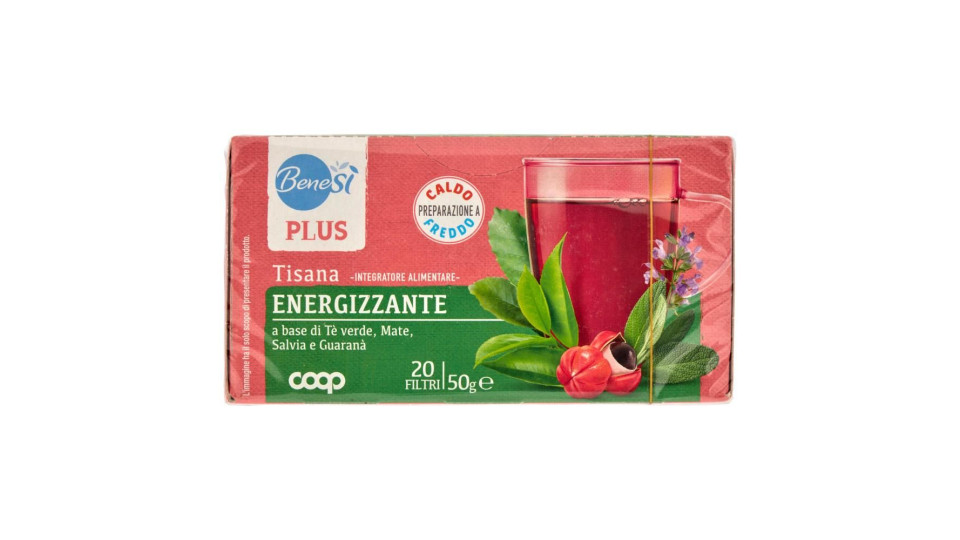 Plus Tisana Energizzante A Base Di Tè Verde, Mate, Salvia E Guaranà 20 Filtri 50 G