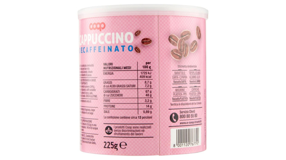 Cappuccino Decaffeinato Solubile Già Zuccherato 225 G