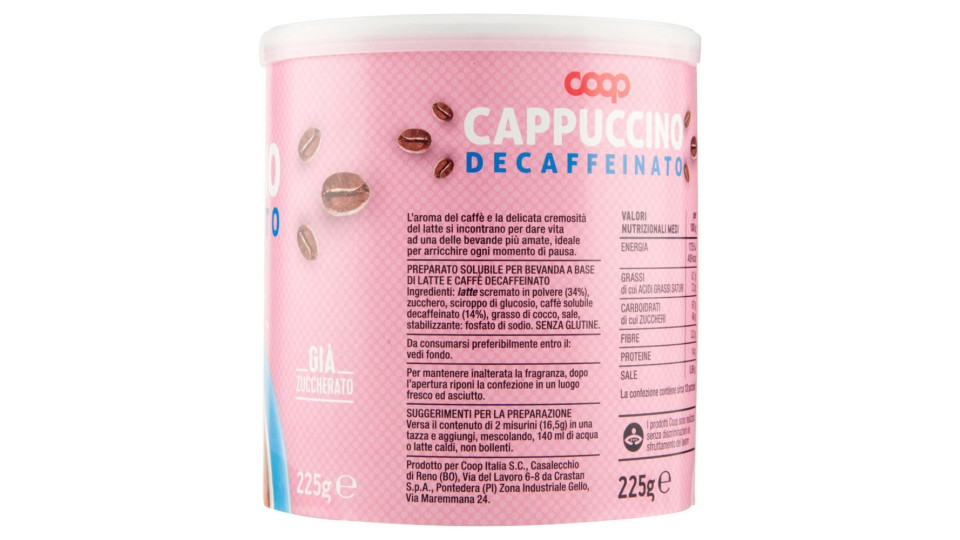 Cappuccino Decaffeinato Solubile Già Zuccherato 225 G