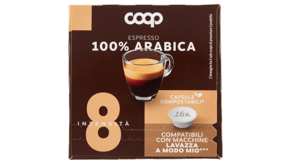 Caffè Espresso 100% Arabica 16 Capsule Compostabili* Compatibili Macchine Lavazza A Modo Mio** 120 G