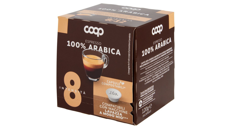 Caffè Espresso 100% Arabica 16 Capsule Compostabili* Compatibili Macchine Lavazza A Modo Mio** 120 G