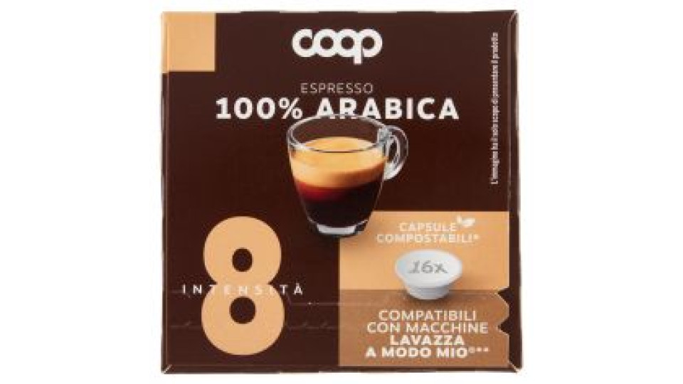 Caffè Espresso 100% Arabica 16 Capsule Compostabili* Compatibili Macchine Lavazza A Modo Mio** 120 G