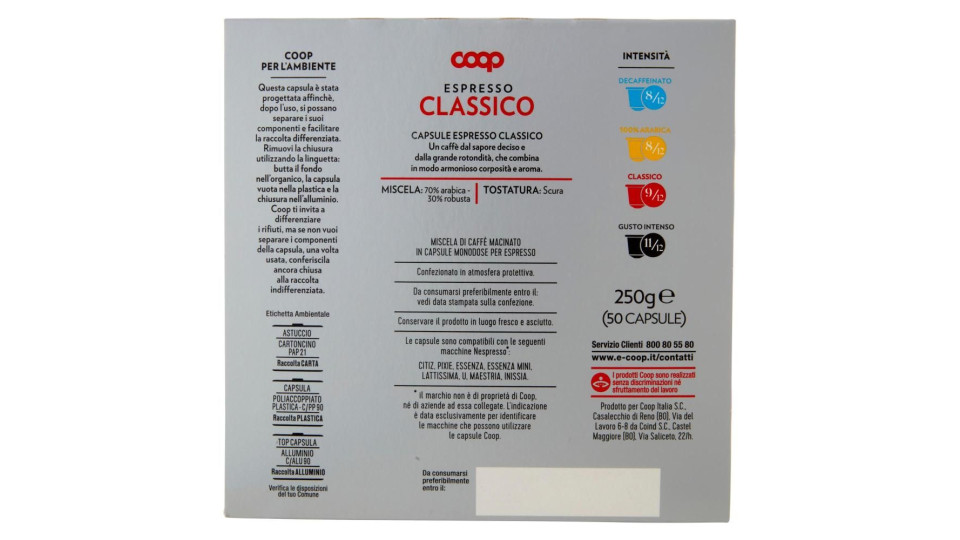 Espresso Classico 50 Capsule Compatibili Con Macchine Nespresso* 250 G