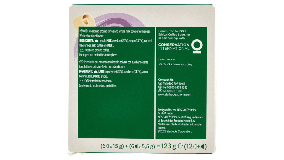Starbucks White Mocha By Nescafé Dolce Gusto Latte Al Cioccolato Bianco Con Caffè 12 Capsule 123 G