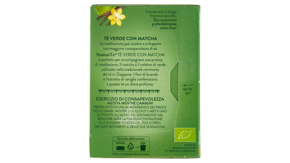 Pompadour Namaste Tè Ayurvedico Biologico Tè Verde Con Matcha 15 X 1,8 G