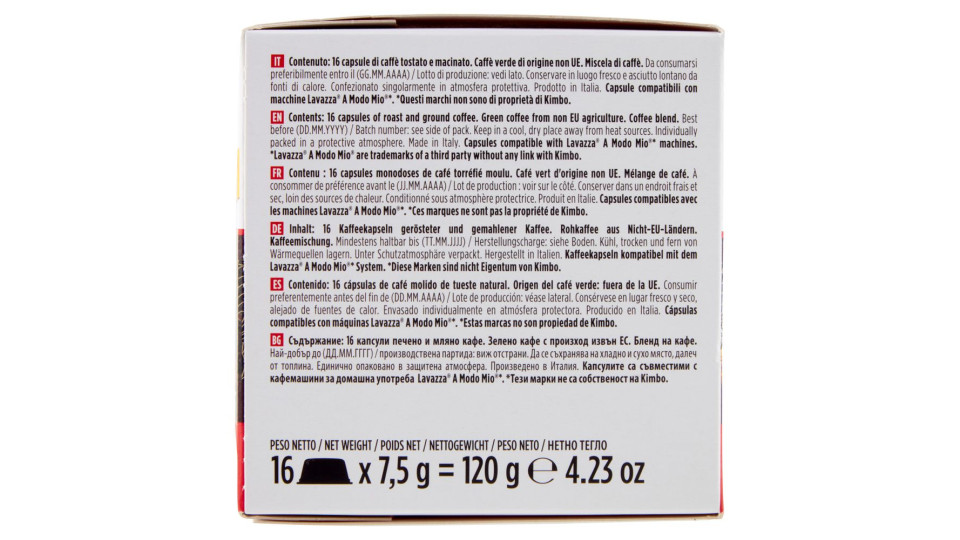 Kimbo Barista Espresso Napoli Capsule Compatibili Con Le Macchine Lavazza A Modo Mio* 16 X 7,5 G