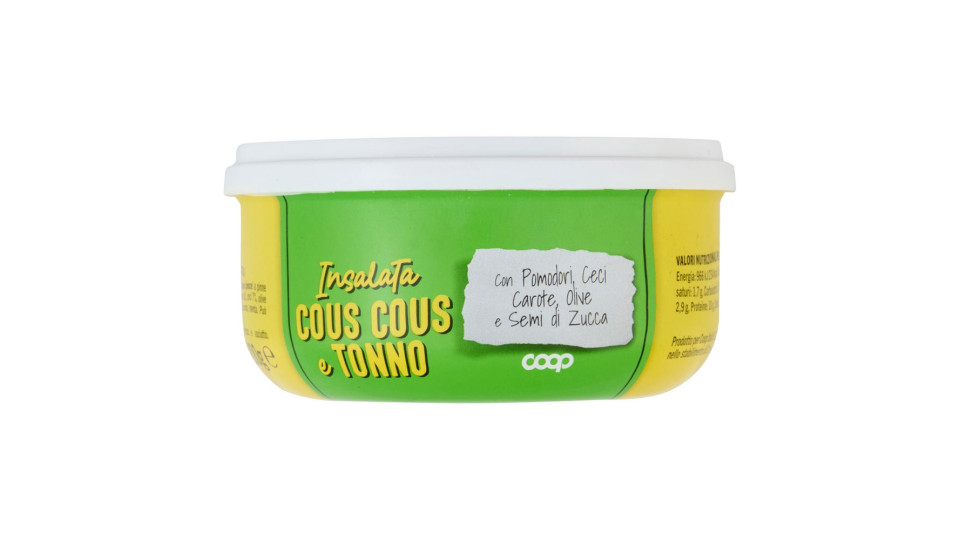Insalata Cous Cous E Tonno Con Pomodori, Ceci, Carote, Olive E Semi Di Zucca 200 G