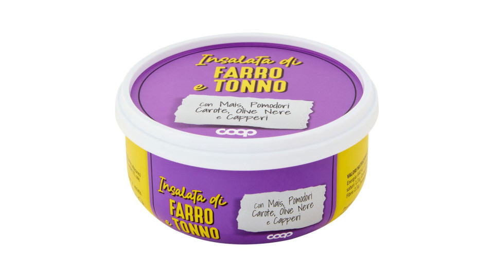 Insalata Di Farro E Tonno Con Mais, Pomodori, Carote, Olive Nere E Capperi 200 G