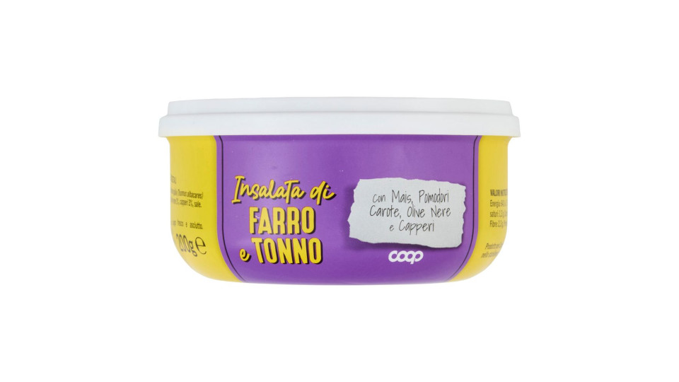 Insalata Di Farro E Tonno Con Mais, Pomodori, Carote, Olive Nere E Capperi 200 G