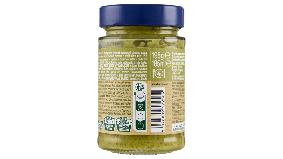 Barilla Pesto Genovese Vegan Condimento E Sugo Per Pasta 195 G