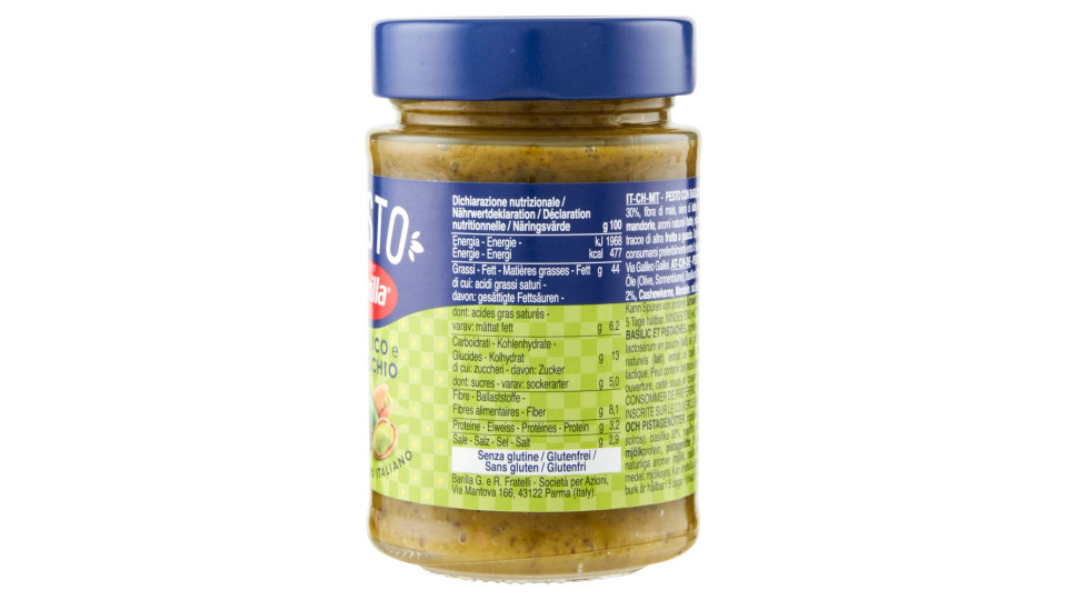 Barilla Pesto Basilico E Pistacchio Condimento E Sugo Per Pasta 190 G