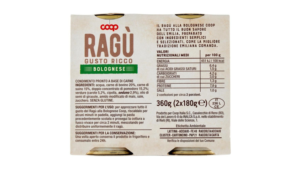Ragù Gusto Ricco Bolognese 2 X 180 G