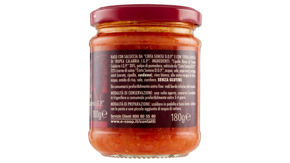 Ragù Con Salsiccia Da 'cinta Senese D.o.p.' E Con 'cipolla Rossa Di Tropea Calabria I.g.p.' 180 G