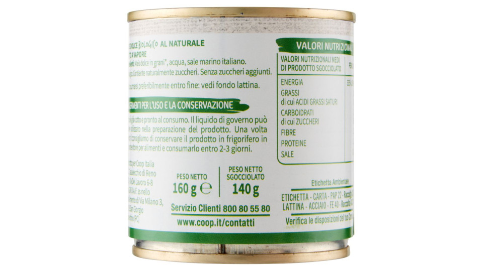 Mais Dolce Biologico Cotto Al Vapore 160 G