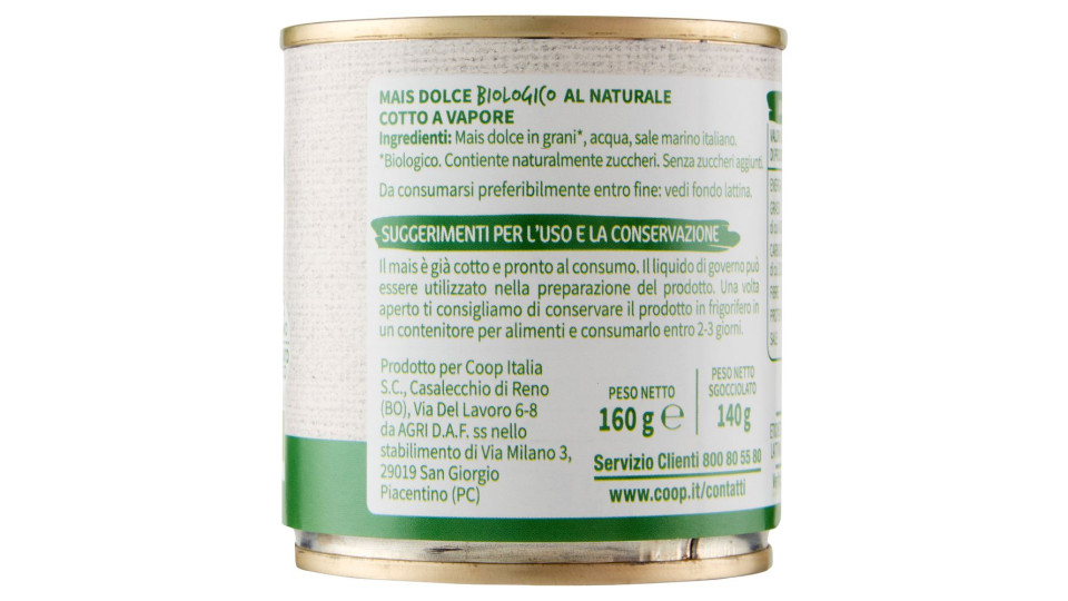 Mais Dolce Biologico Cotto Al Vapore 160 G