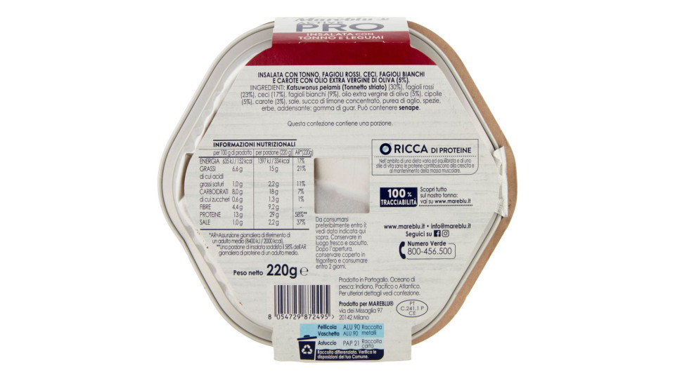 Mareblu Active Pro Insalata Con Tonno E Legumi 220 G