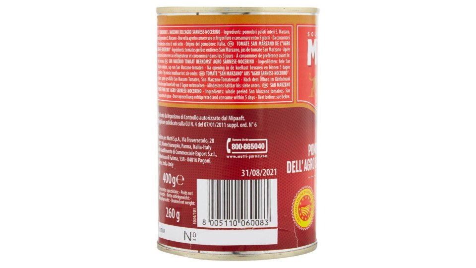 Mutti Pomodoro S. Marzano Dell'agro Sarnese-nocerino D.o.p. 400 G