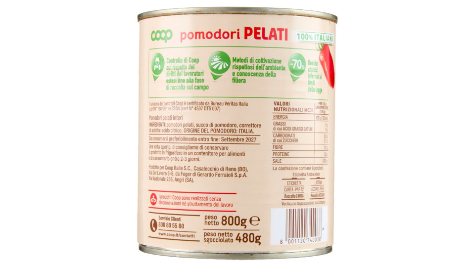 Pomodori Pelati 100% Italiani 800 G