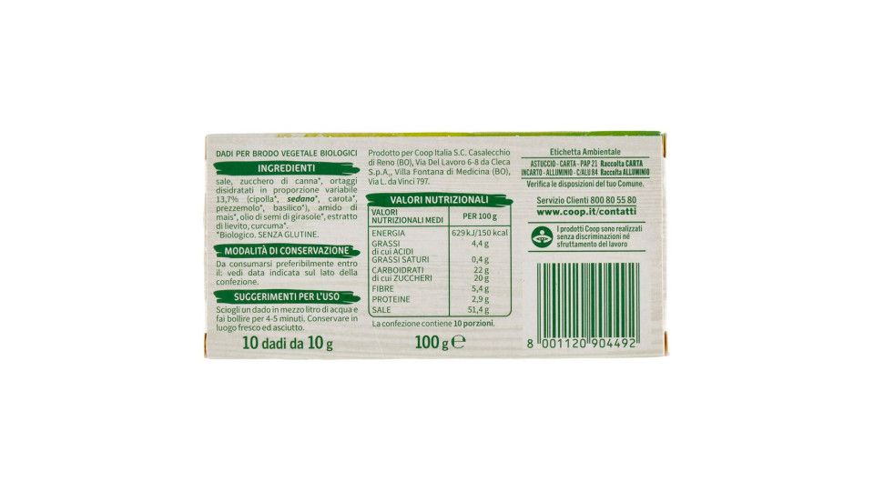 Dado Da Brodo Vegetale Biologico 10 X 10 G