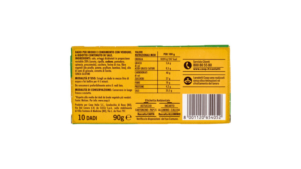 Dado Da Brodo Vegetale Meno 30% Di Sale* 10 Dadi 90 G