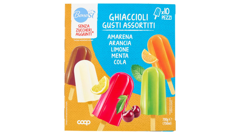 Ghiaccioli Gusti Assortiti Amarena, Arancia, Limone, Menta, Cola Senza Zuccheri Aggiunti* 10 X 75 Ml