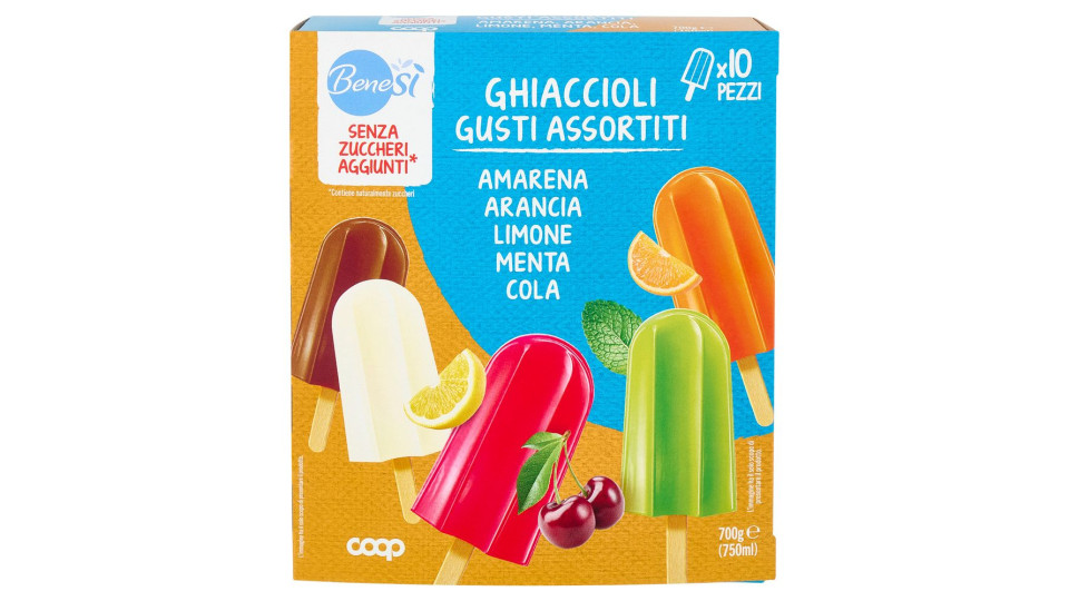 Ghiaccioli Gusti Assortiti Amarena, Arancia, Limone, Menta, Cola Senza Zuccheri Aggiunti* 10 X 75 Ml