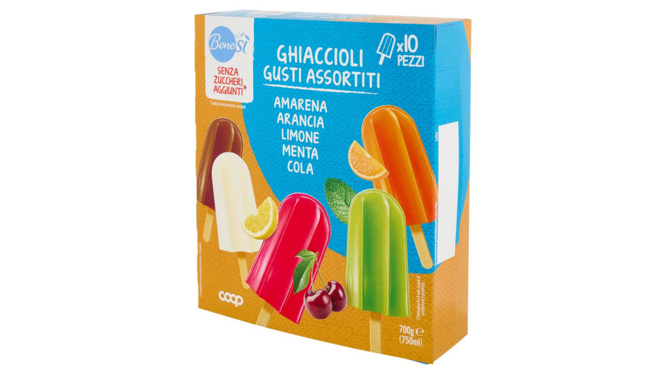 Ghiaccioli Gusti Assortiti Amarena, Arancia, Limone, Menta, Cola Senza Zuccheri Aggiunti* 10 X 75 Ml