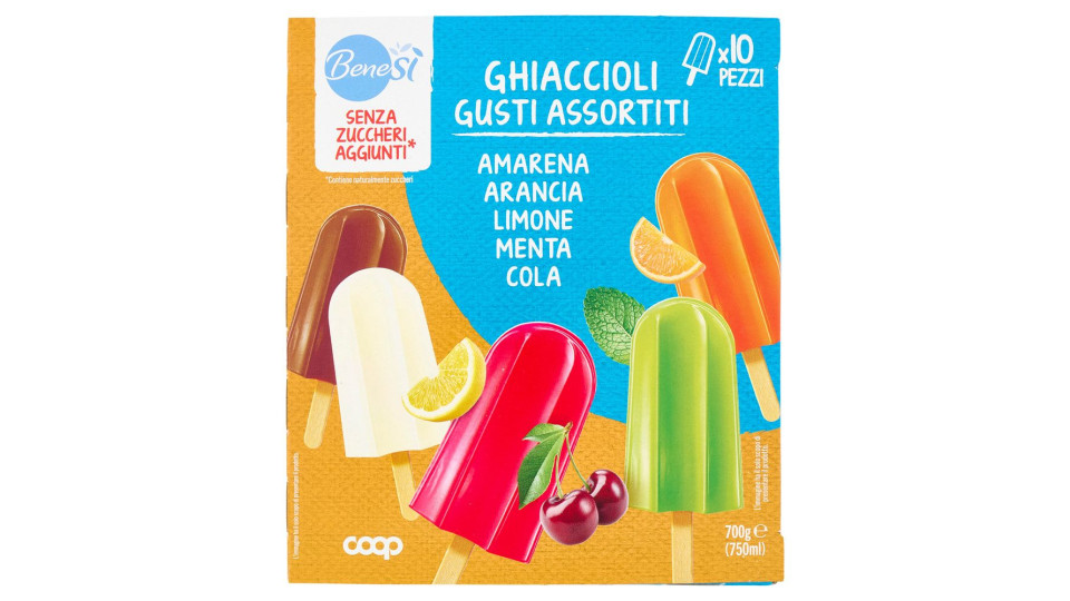 Ghiaccioli Gusti Assortiti Amarena, Arancia, Limone, Menta, Cola Senza Zuccheri Aggiunti* 10 X 75 Ml