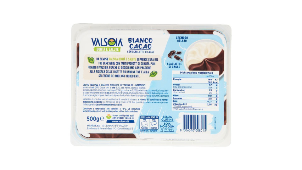 Valsoia Bontà E Salute Vaschetta Bianco Cacao 500 G
