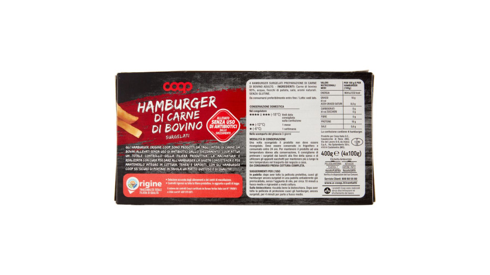 Hamburger Di Carne Di Bovino Surgelati 4 X 100 G