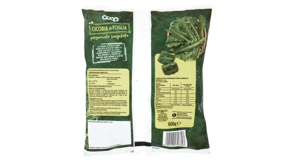 Cicoria In Foglia Surgelata In Pratici Cubetti 600 G