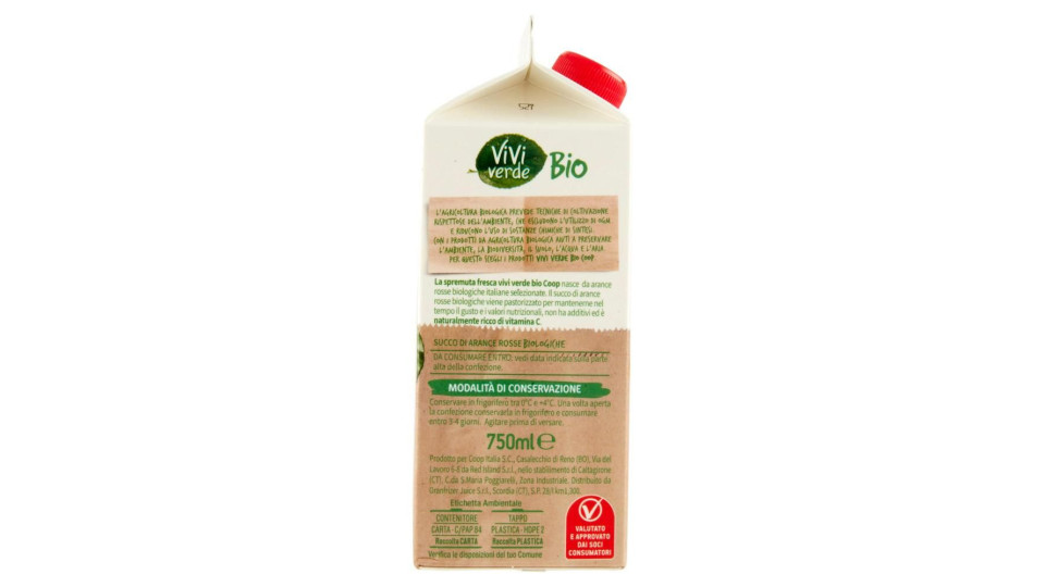 Spremuta 100% Di Arance Rosse Biologica 750 Ml