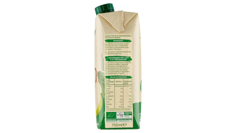 Pera Succo E Polpa Biologica 750 Ml