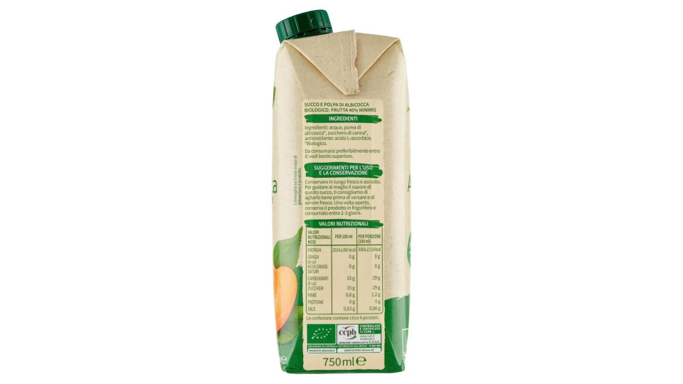 Albicocca Succo E Polpa Biologica 750 Ml
