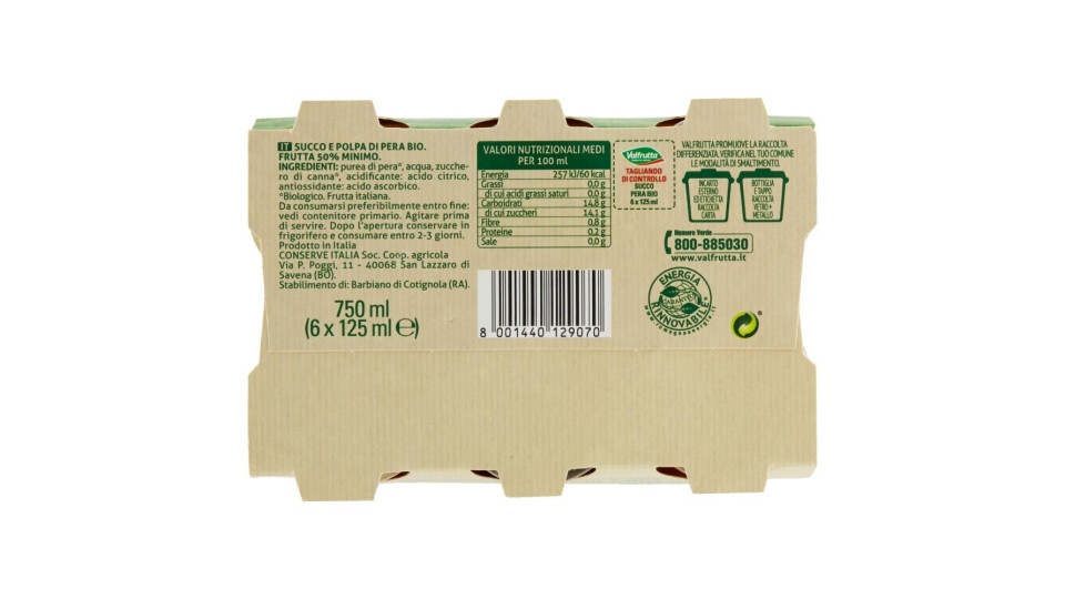 Valfrutta Bio Pera 6 X 125 Ml